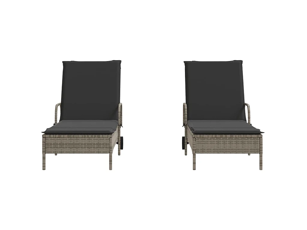 Sonnenliegen mit Auflagen 2 Stk. Grau Poly Rattan