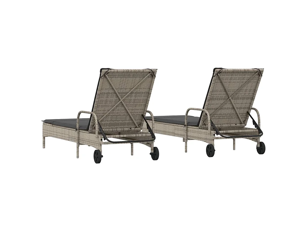 Sonnenliegen mit Auflagen 2 Stk. Grau Poly Rattan