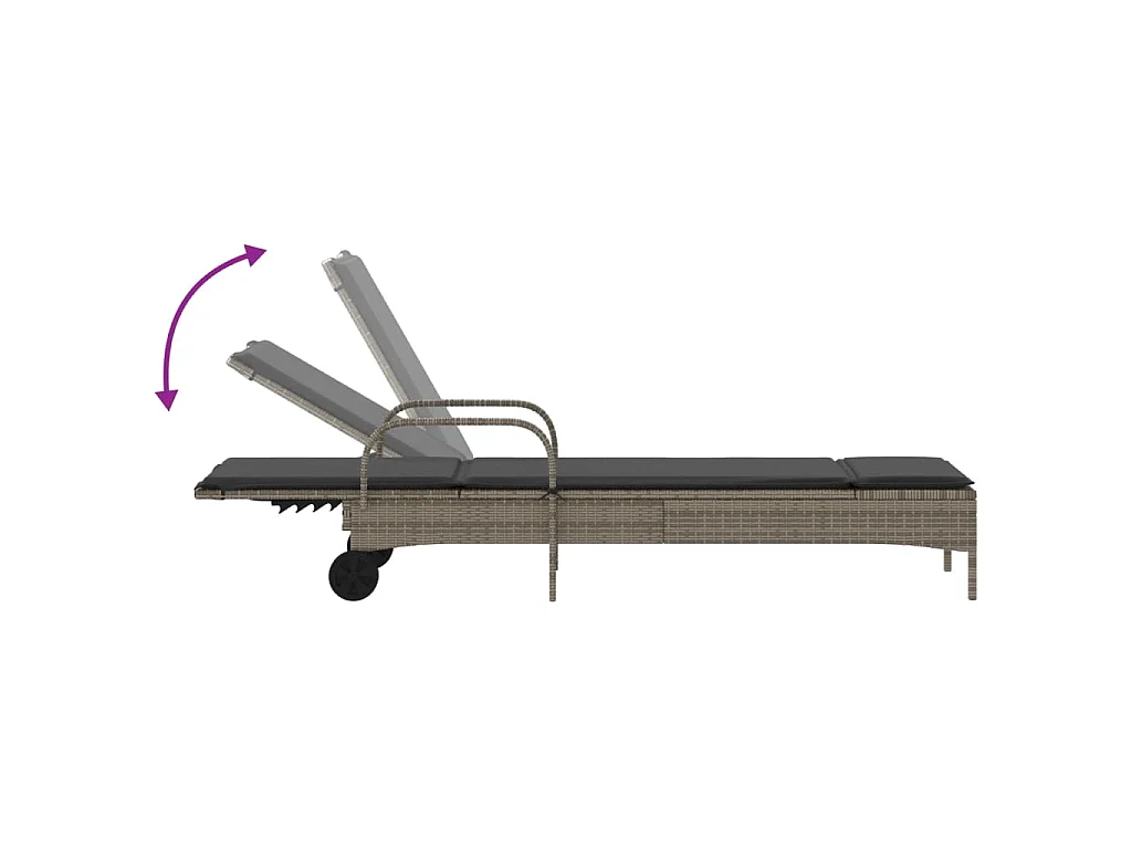 Sonnenliegen mit Auflagen 2 Stk. Grau Poly Rattan