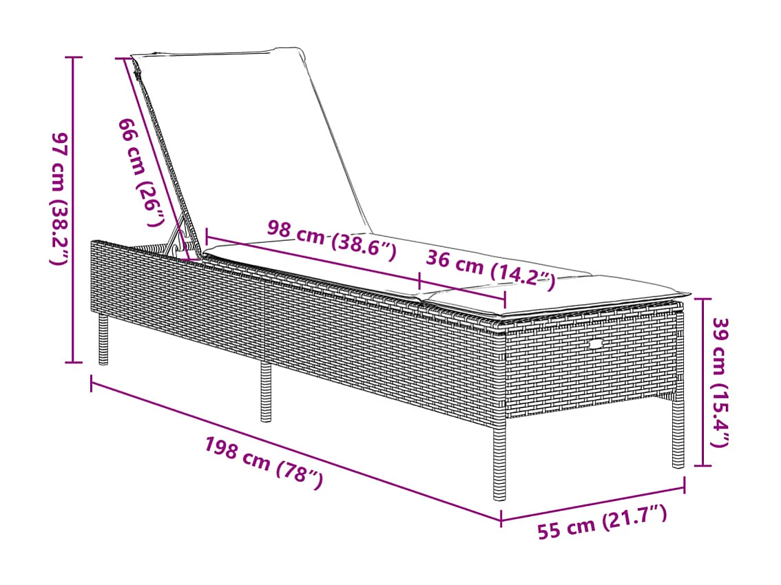 Chaises longues avec coussins lot de 2 gris résine tressée