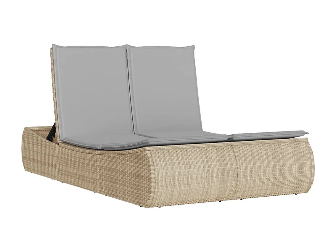 Doppel-Sonnenliege mit Auflagen Beige Poly Rattan