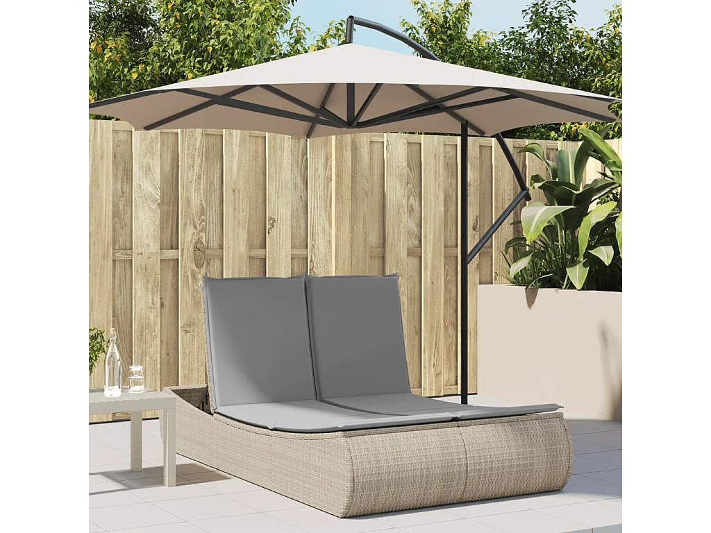 Doppel-Sonnenliege mit Auflagen Beige Poly Rattan