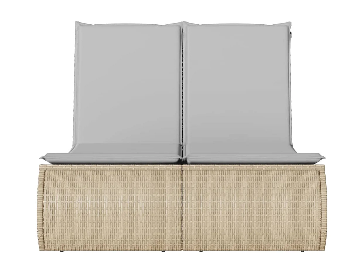 Doppel-Sonnenliege mit Auflagen Beige Poly Rattan