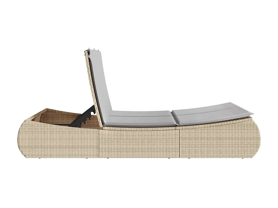 Doppel-Sonnenliege mit Auflagen Beige Poly Rattan