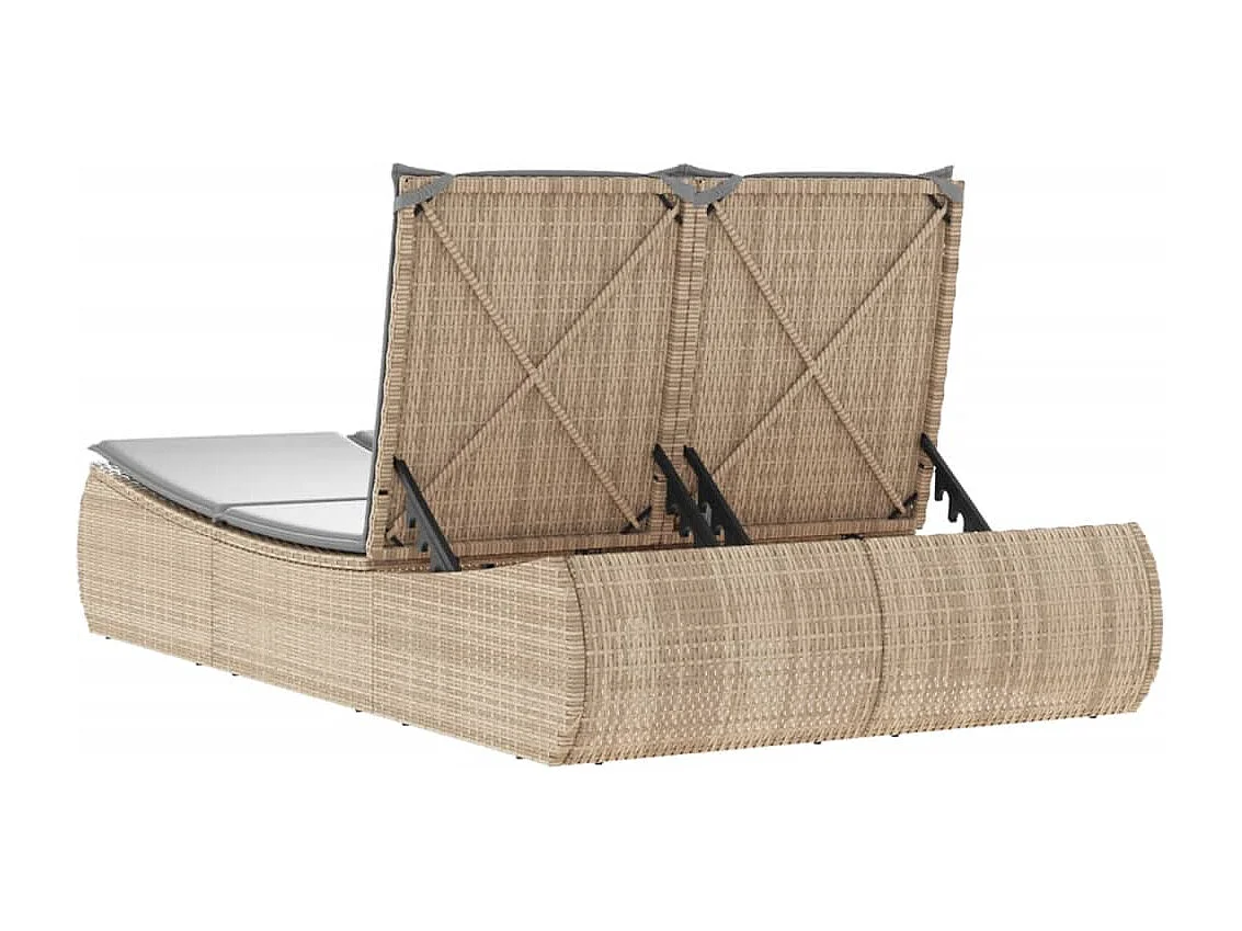 Doppel-Sonnenliege mit Auflagen Beige Poly Rattan