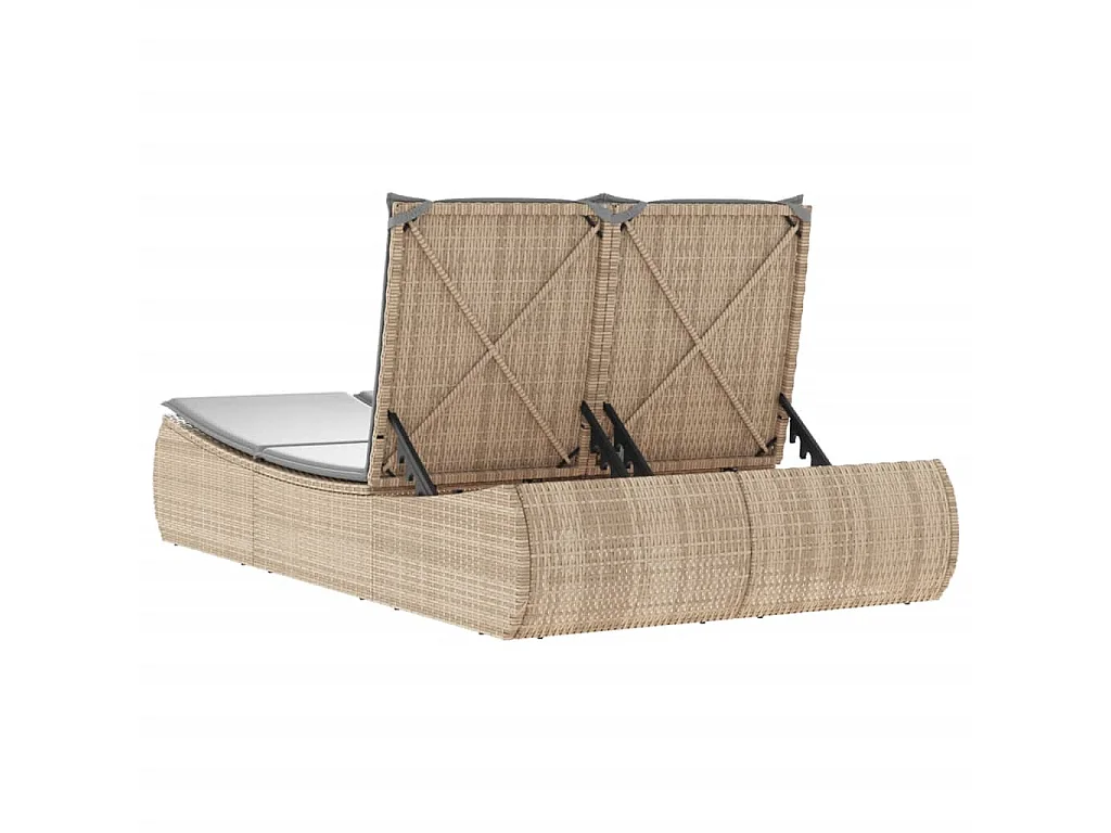 Chaise longue double avec coussins beige résine tressée