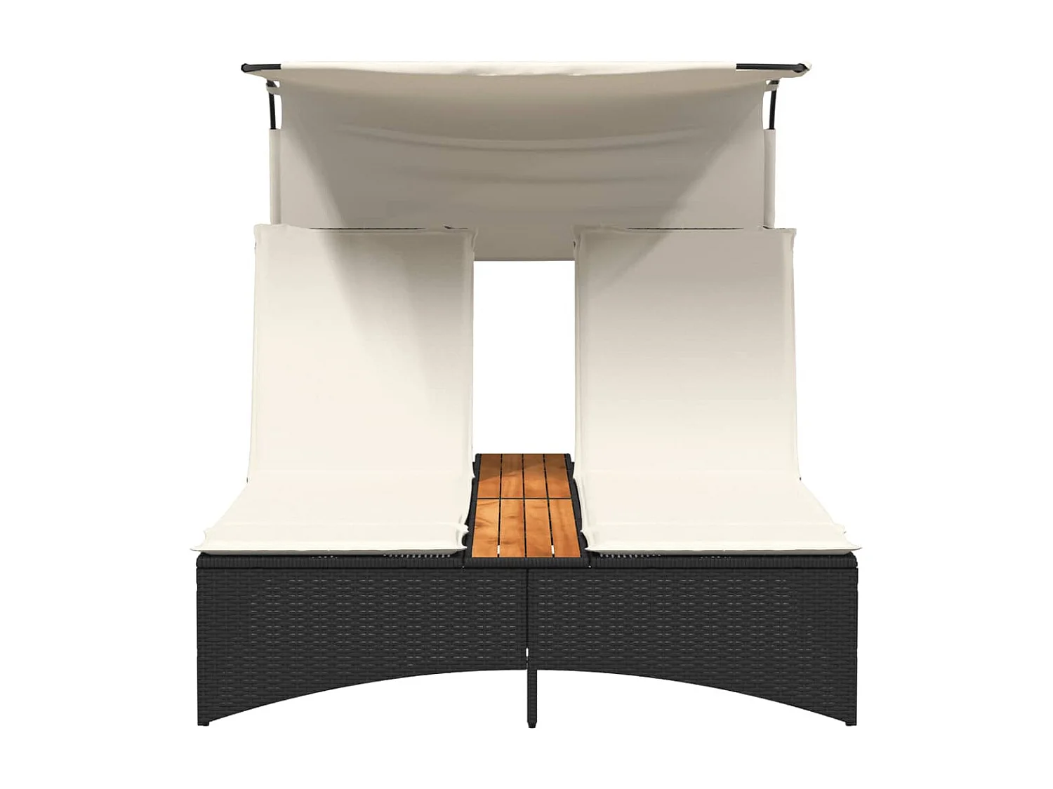 Lettino Prendisole Doppio Baldacchino e Cuscini Nero Polyrattan