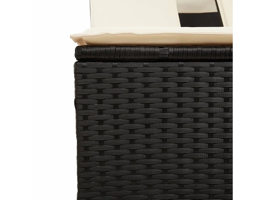 Lettino Prendisole Doppio Baldacchino e Cuscini Nero Polyrattan