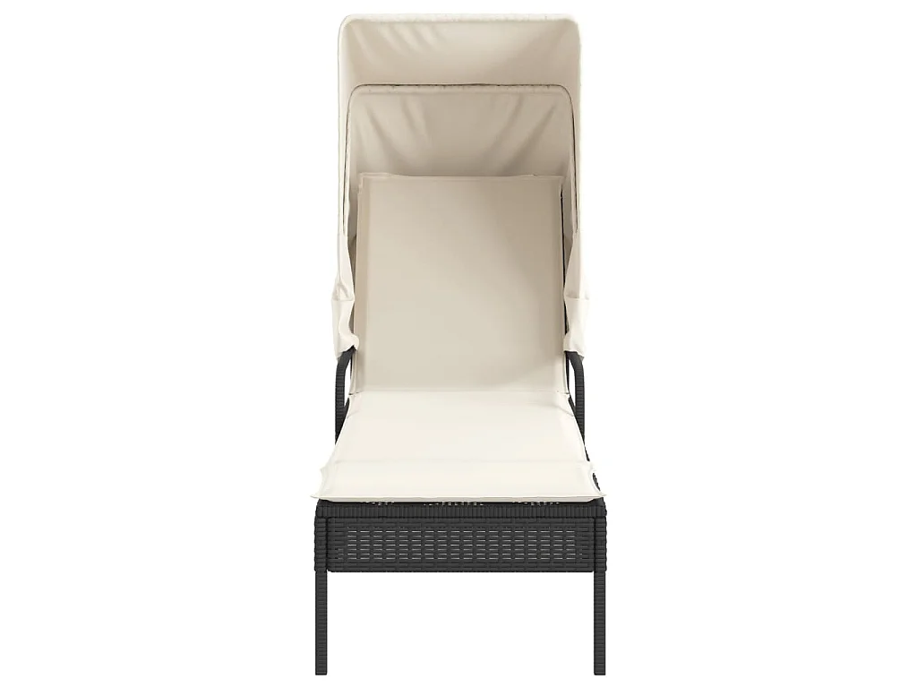 Sonnenliegen 2 Stk. mit Dach und Tisch Schwarz Poly-Rattan