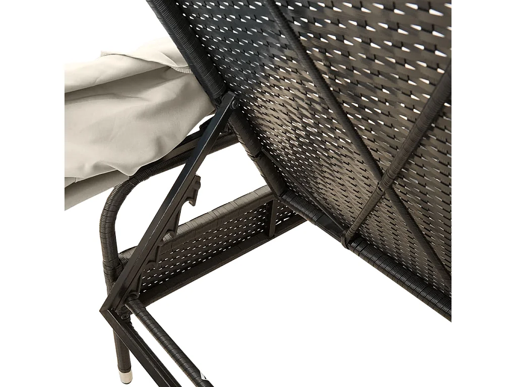 Sonnenliegen 2 Stk. mit Dach und Tisch Schwarz Poly-Rattan
