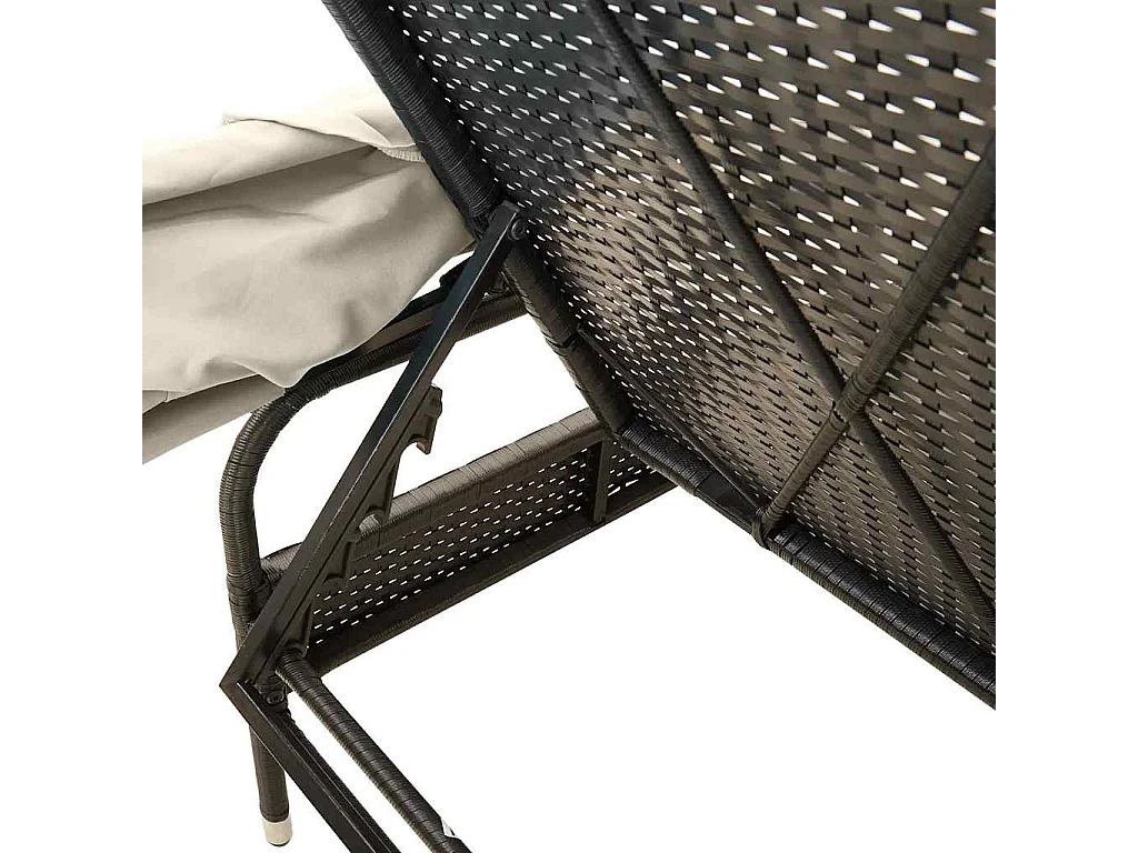 Sonnenliegen 2 Stk. mit Dach und Tisch Schwarz Poly-Rattan
