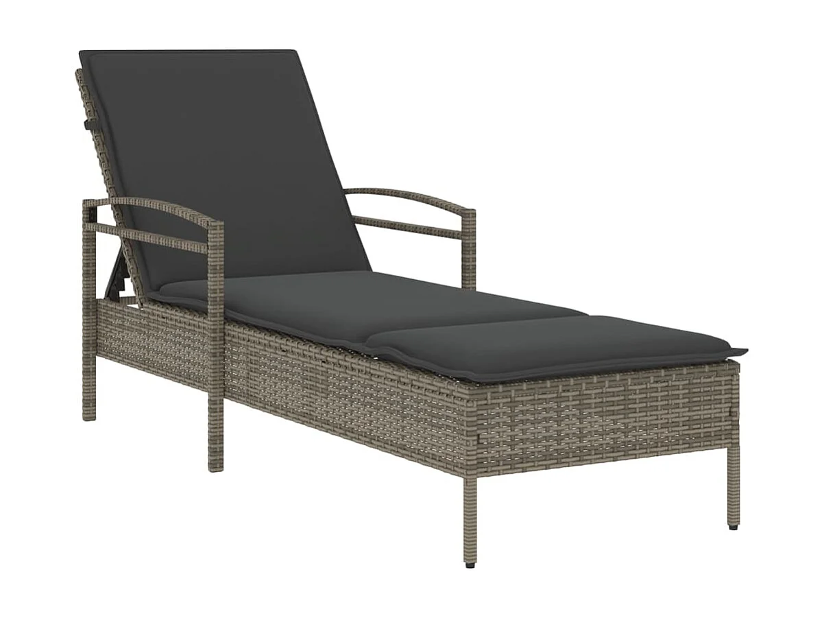 Ligbed met kussen 63x200x81 cm poly rattan grijs