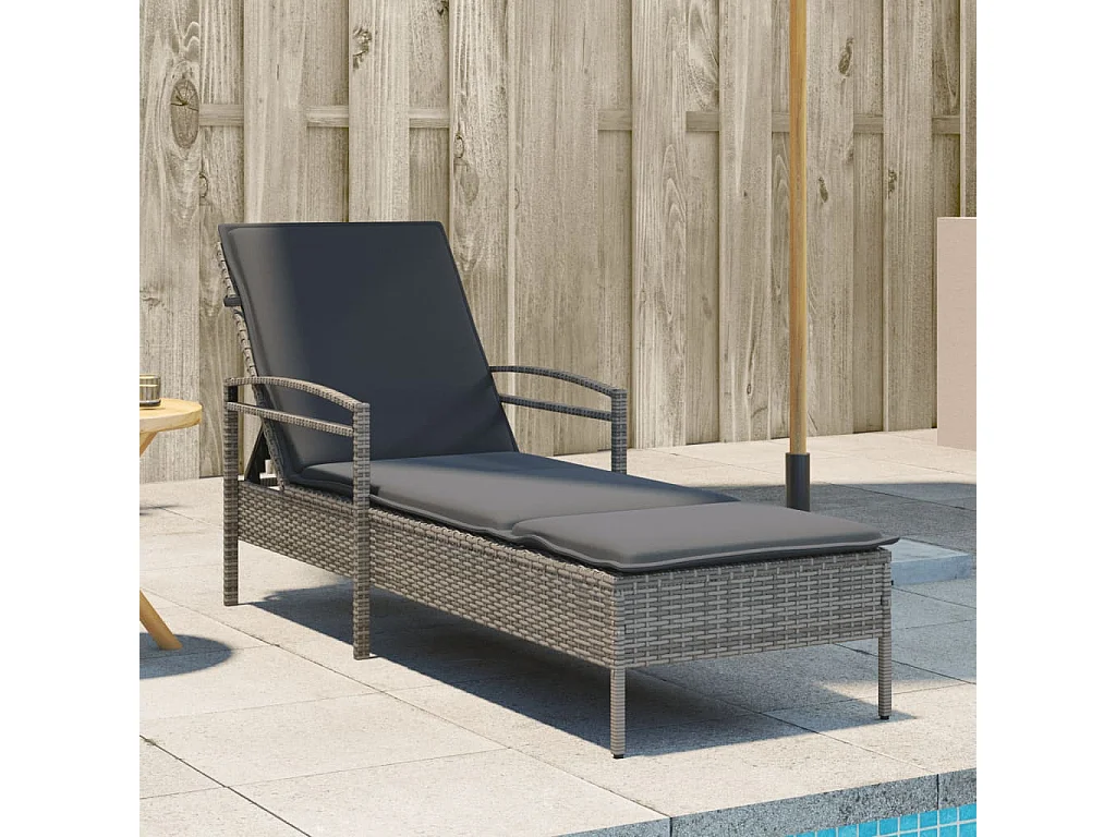 Ligbed met kussen 63x200x81 cm poly rattan grijs