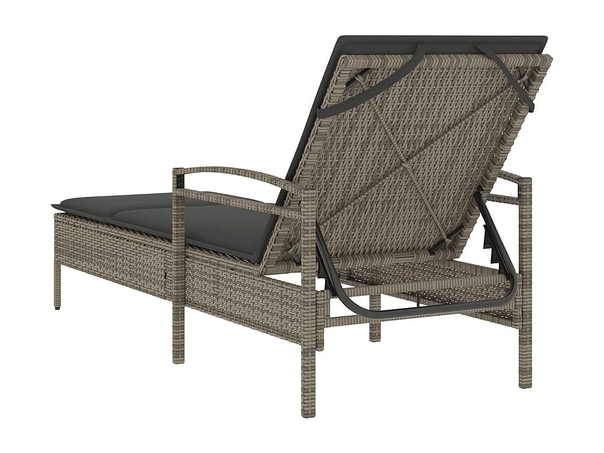 Ligbed met kussen 63x200x81 cm poly rattan grijs