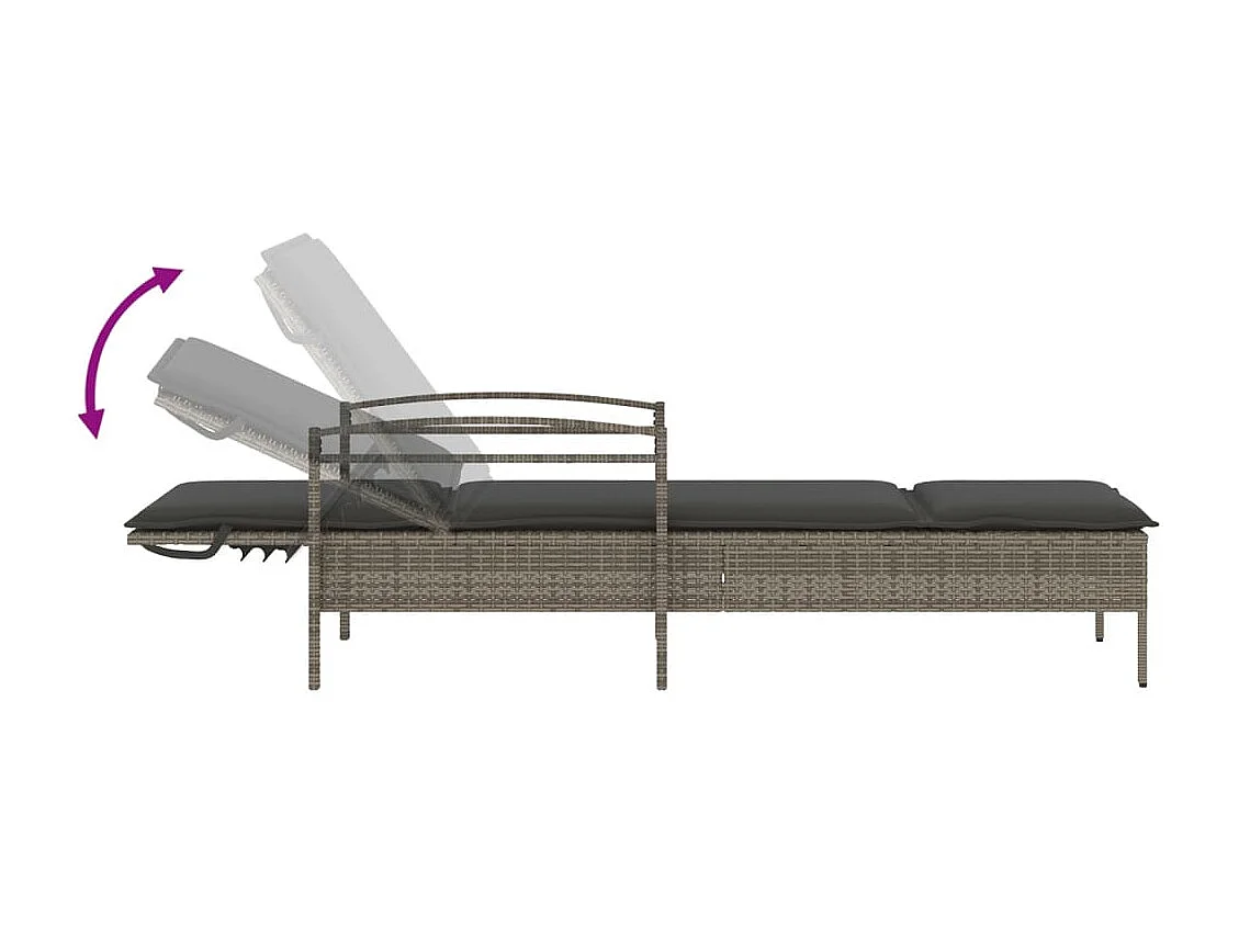 Ligbed met kussen 63x200x81 cm poly rattan grijs