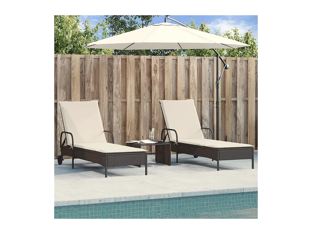 Chaises longues avec coussins lot de 2 noir résine tressée