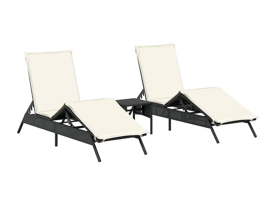 Lettini Prendisole 2 pz con Tavolino Nero in Polyrattan