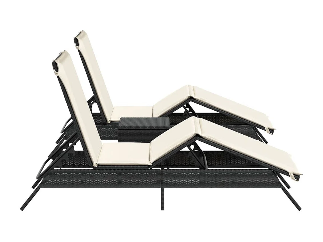 Lettini Prendisole 2 pz con Tavolino Nero in Polyrattan