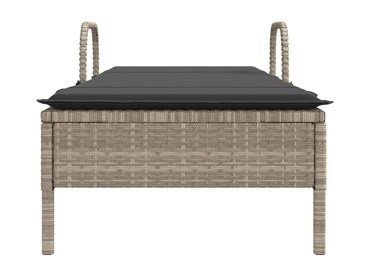 Ligbed met wielen en kussens poly rattan lichtgrijs