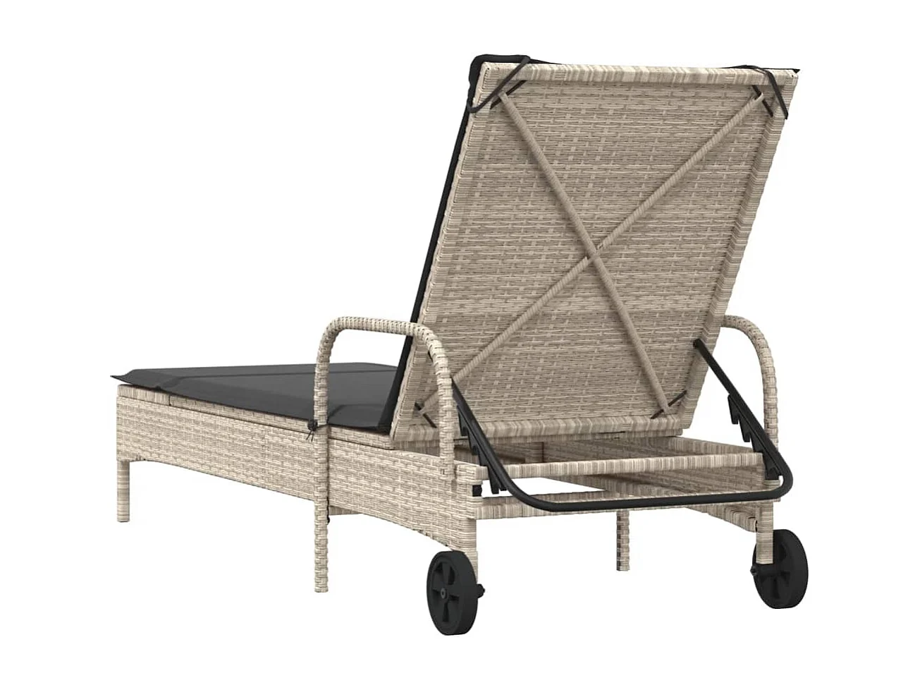 Ligbed met wielen en kussens poly rattan lichtgrijs