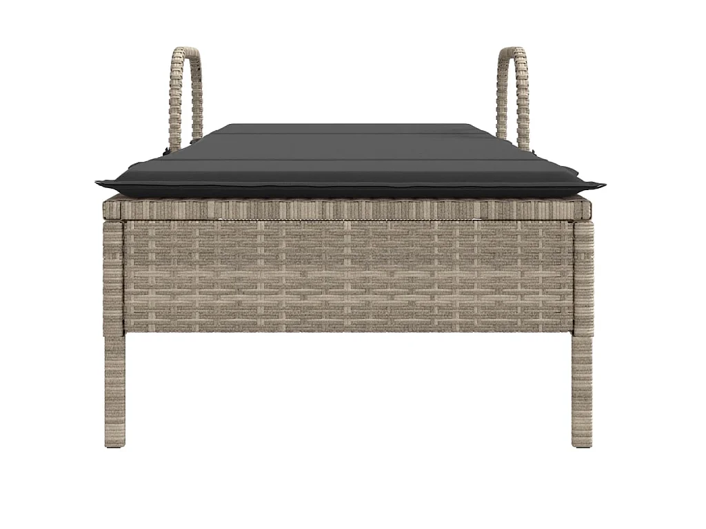 Ligbed met wielen en kussens poly rattan lichtgrijs