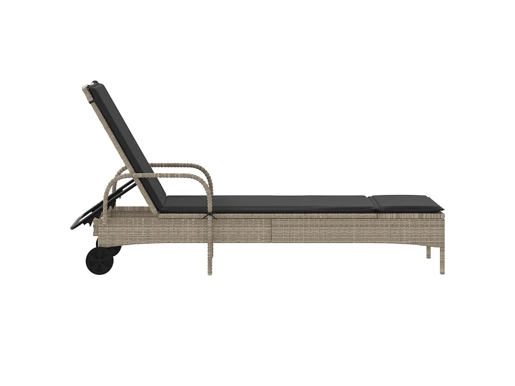 Ligbed met wielen en kussens poly rattan lichtgrijs