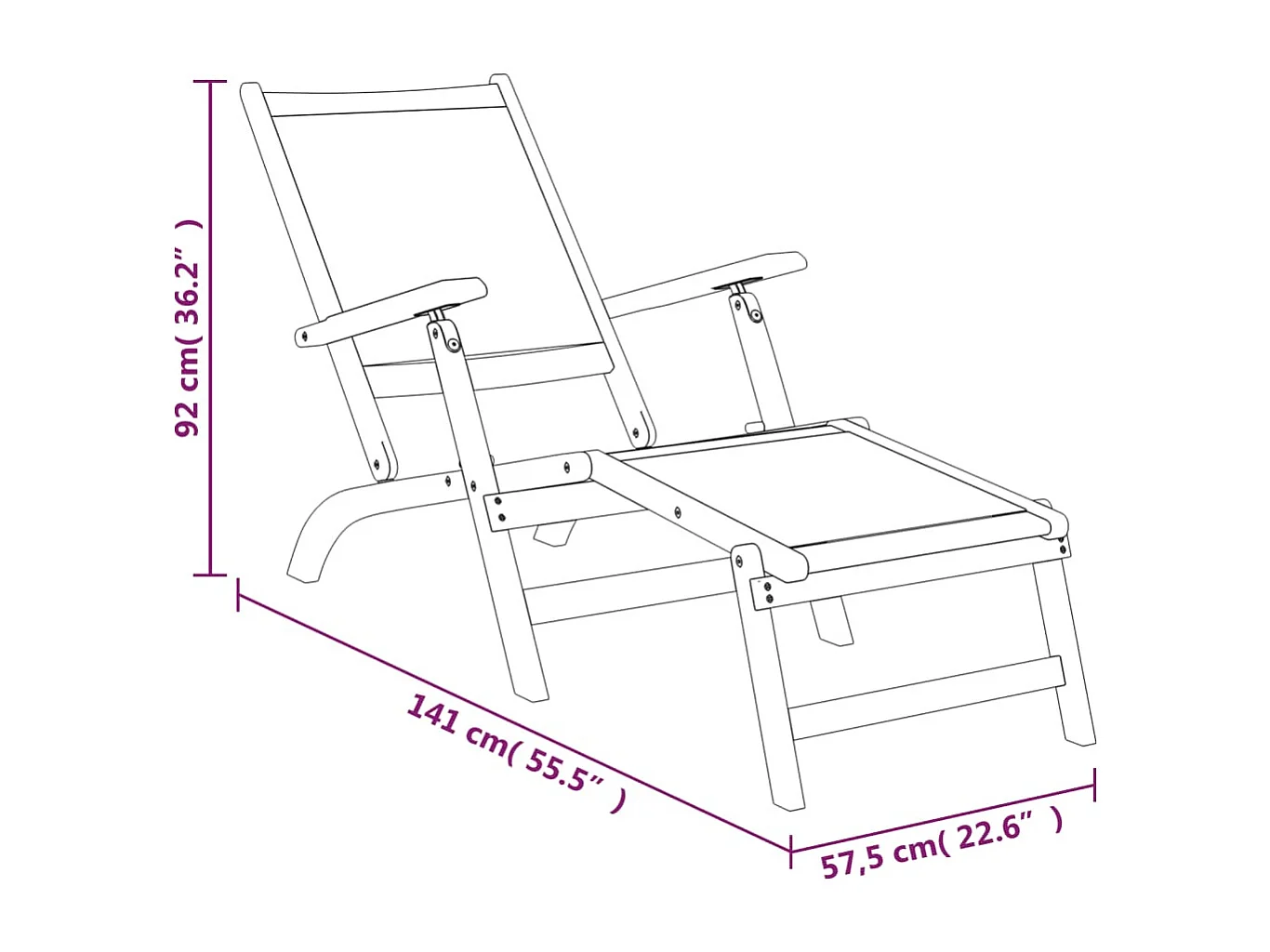 Chaises longues d'extérieur et table Acacia massif et textilène