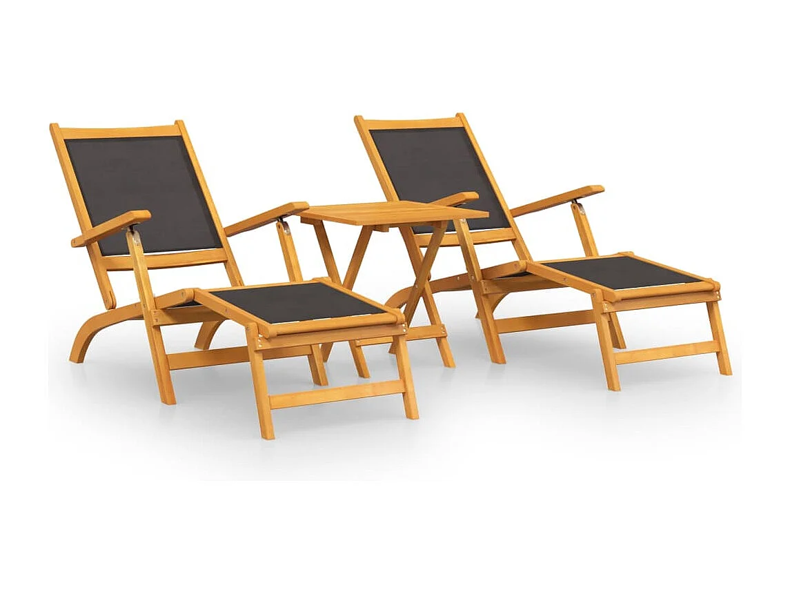 Sillas de jardín con reposapiés y mesa madera acacia textilene