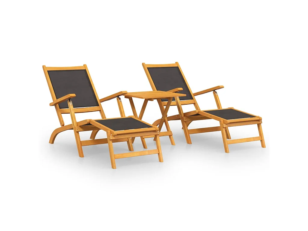 Garten-Liegestühle mit Tisch Massivholz Akazie und Textilene