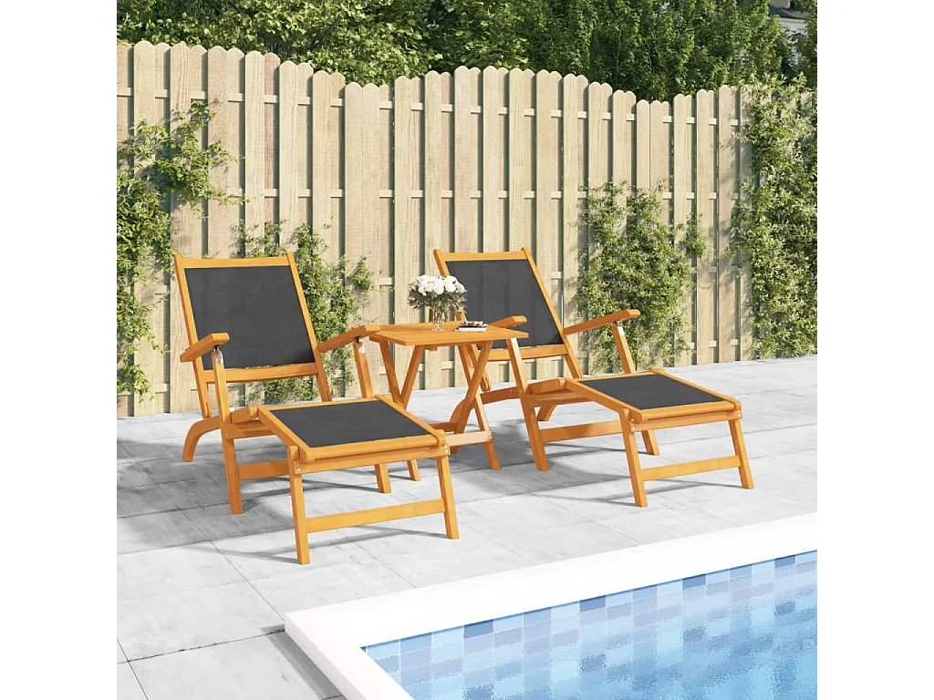 Garten-Liegestühle mit Tisch Massivholz Akazie und Textilene