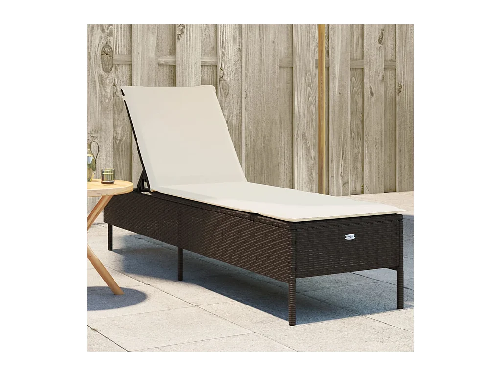 Lettino Prendisole con Cuscino Marrone in Polyrattan