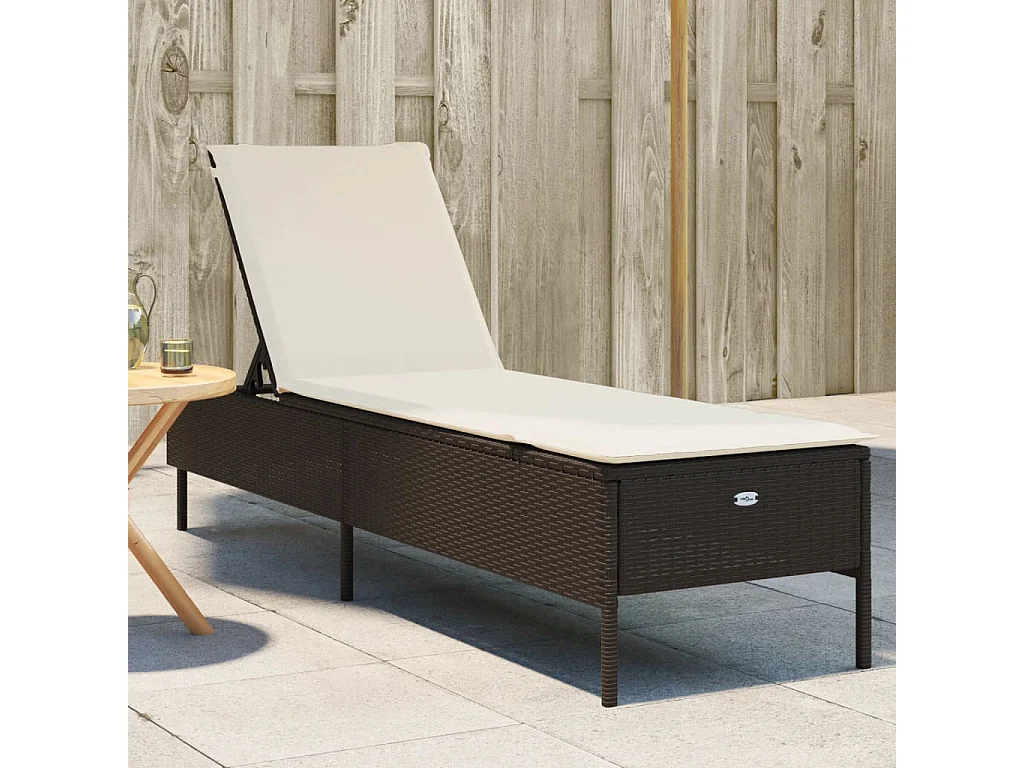 Ligbed met kussen poly rattan bruin