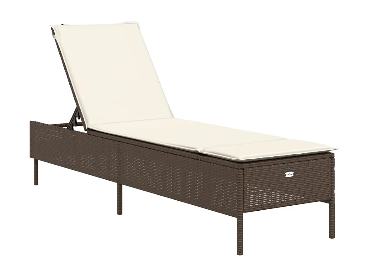 Ligbed met kussen poly rattan bruin