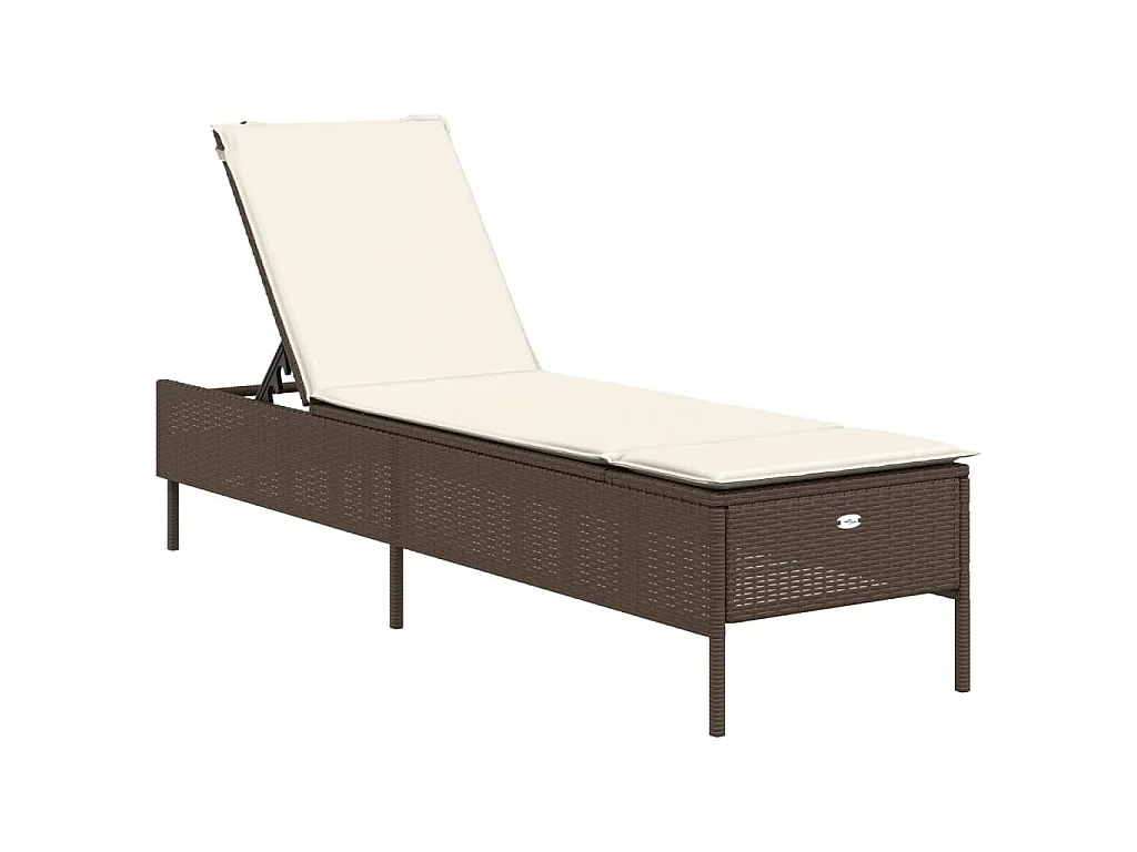 Ligbed met kussen poly rattan bruin