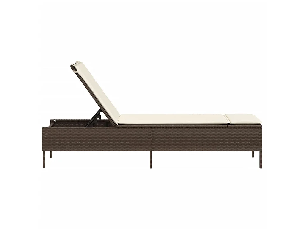 Ligbed met kussen poly rattan bruin