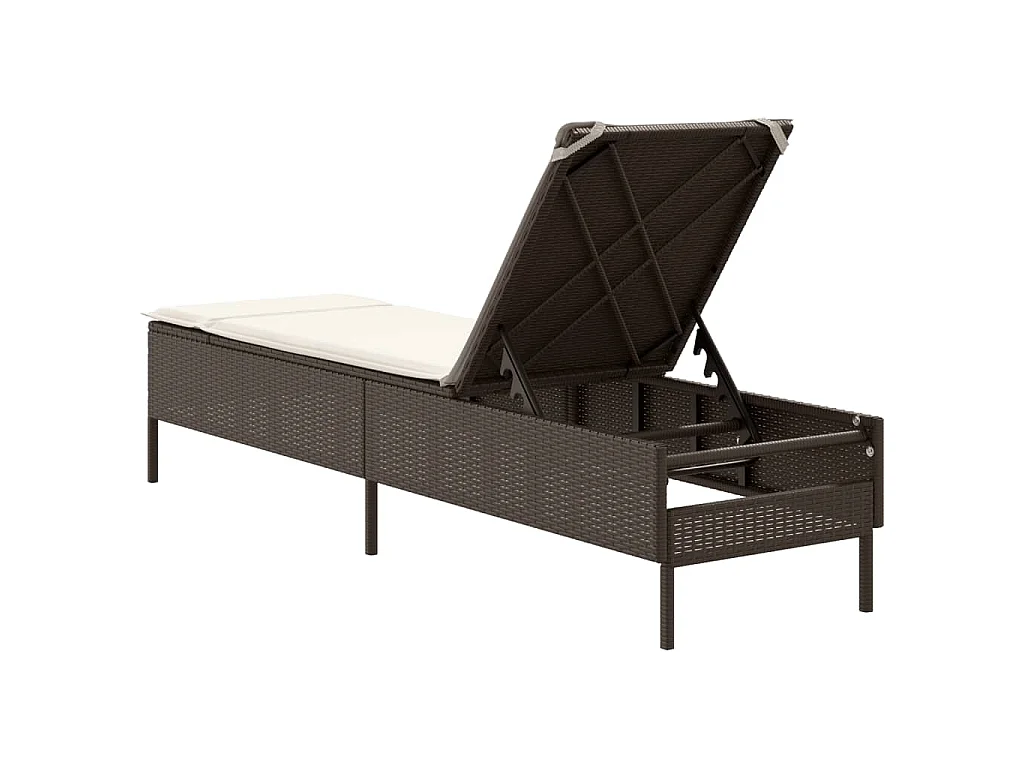 Ligbed met kussen poly rattan bruin