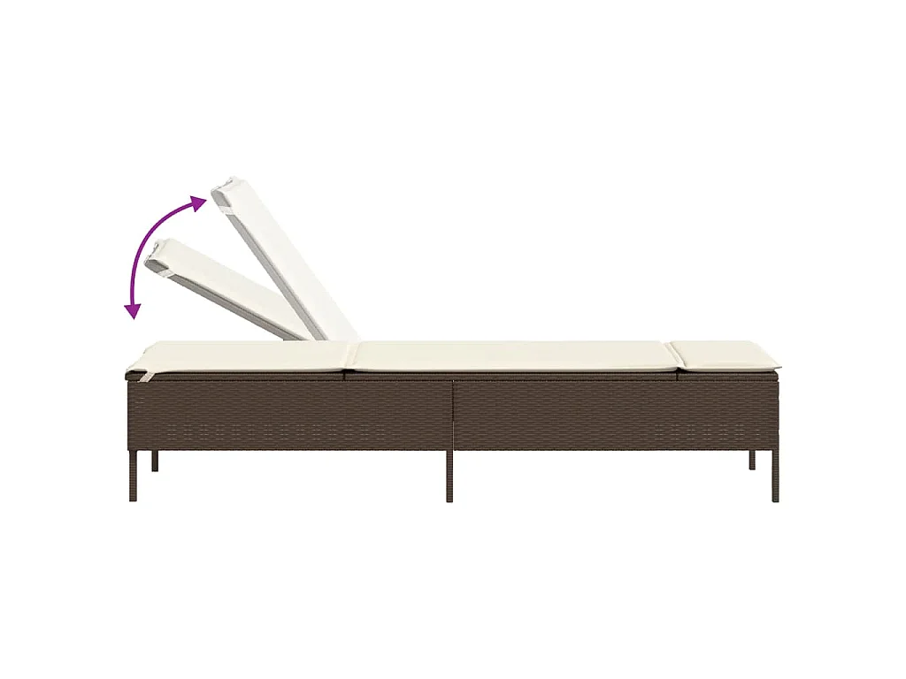 Ligbed met kussen poly rattan bruin