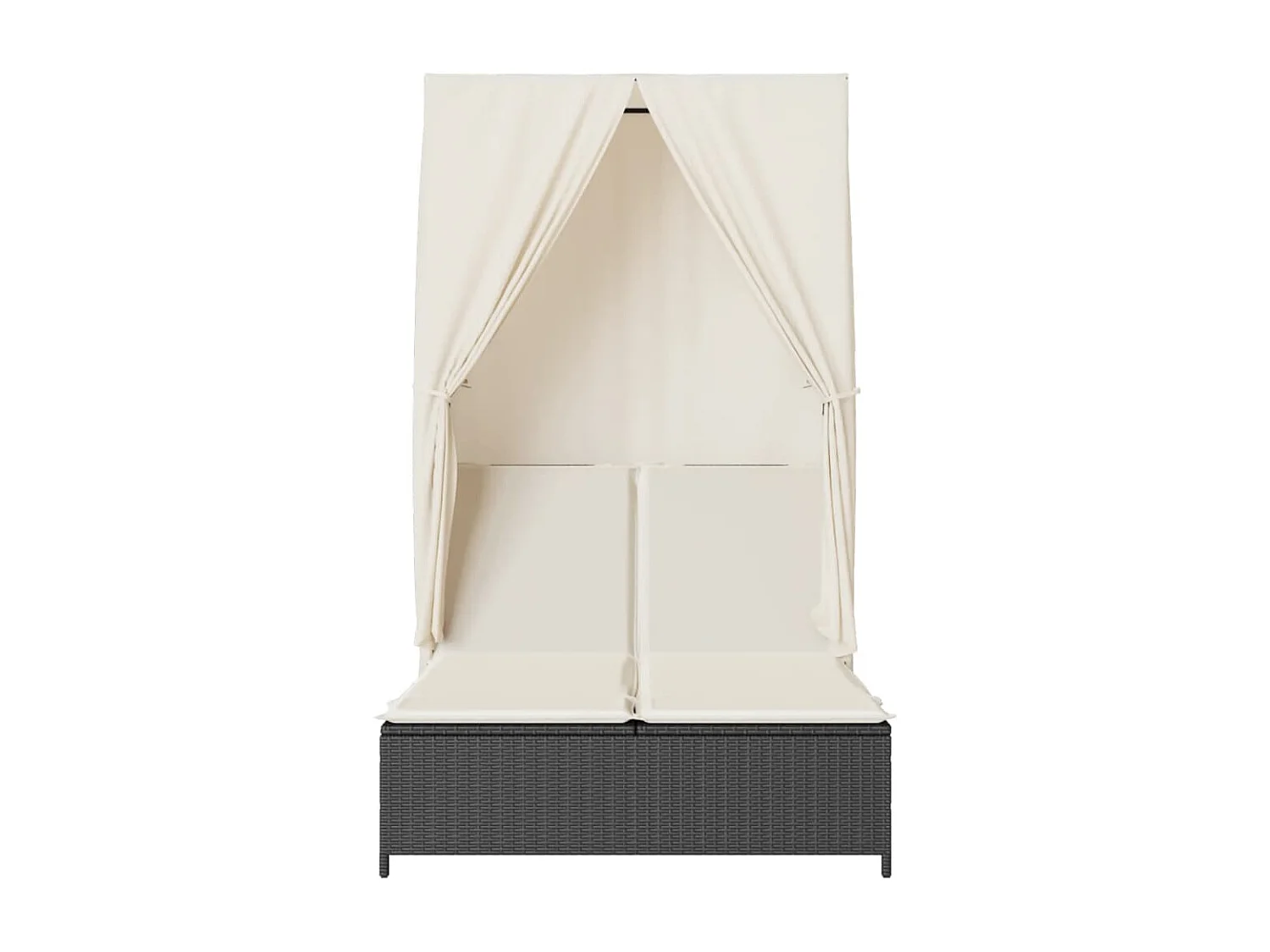 Ligbed tweepersoons met dak en gordijn poly rattan zwart