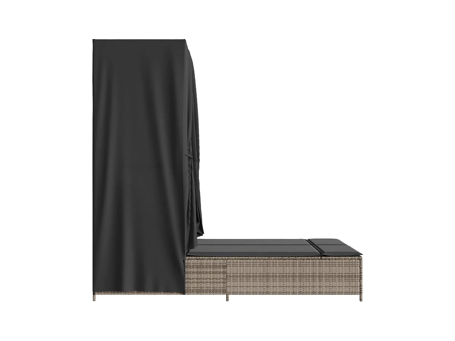 Chaise longue double avec toit et rideaux gris résine tressée