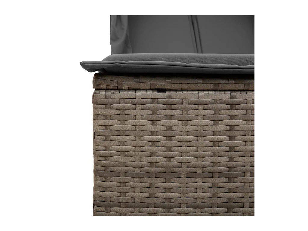 Chaise longue double avec toit et rideaux gris résine tressée