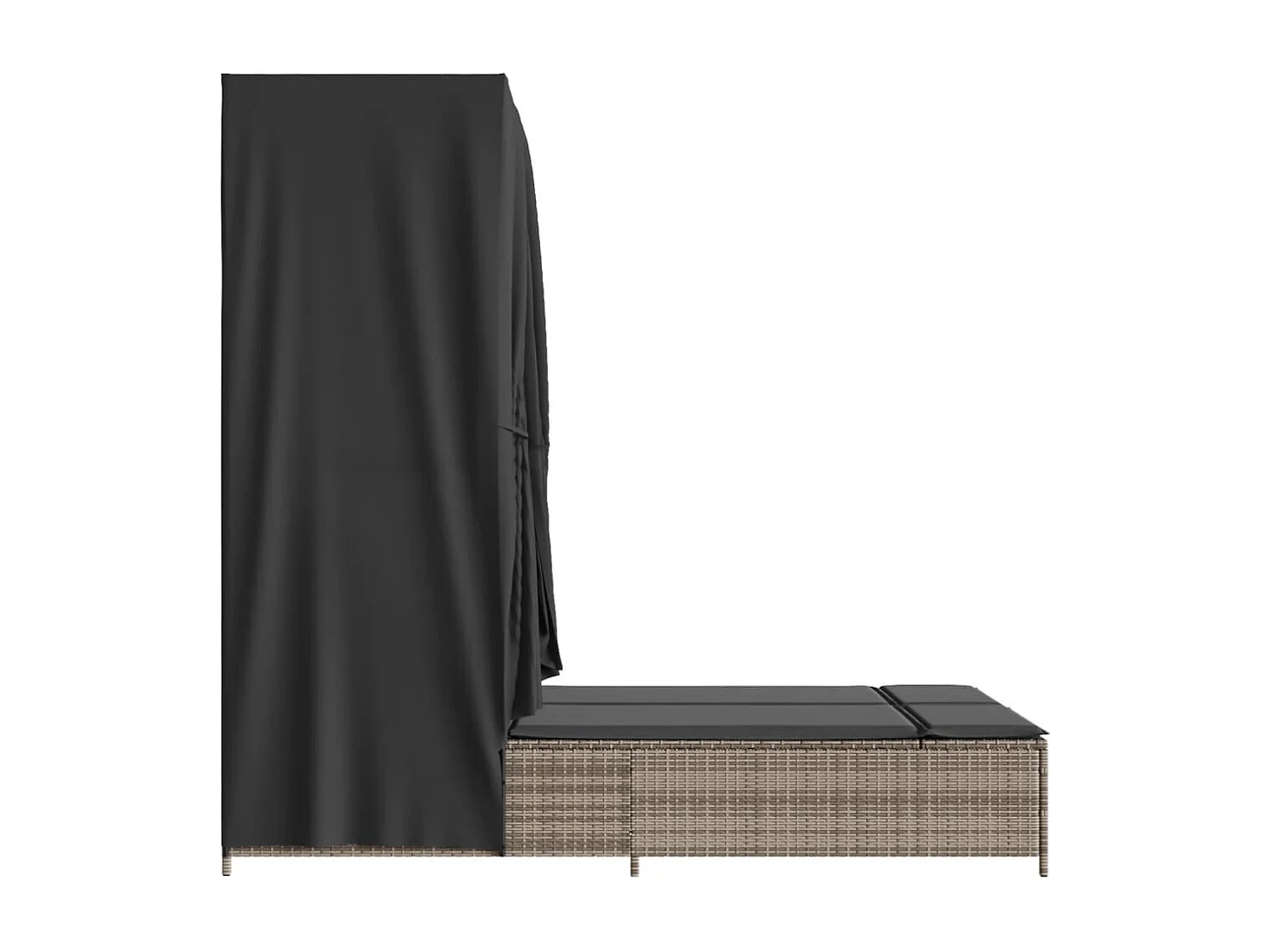 Chaise longue double avec toit et rideaux gris résine tressée