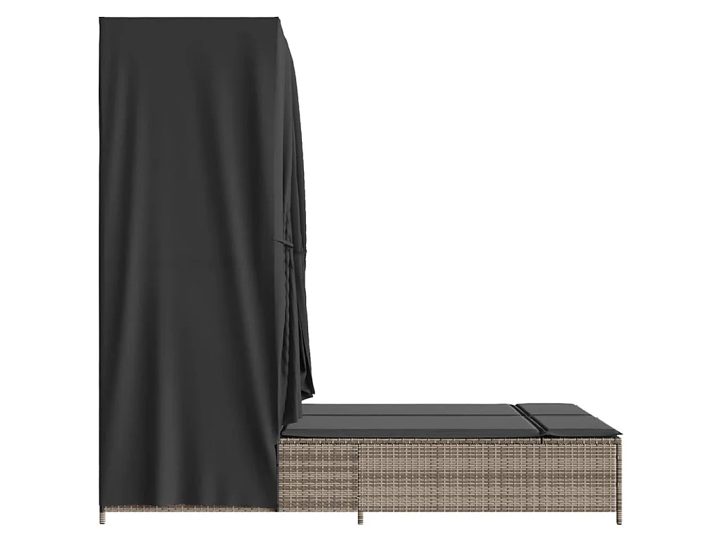 Ligbed tweepersoons met dak en gordijn poly rattan grijs