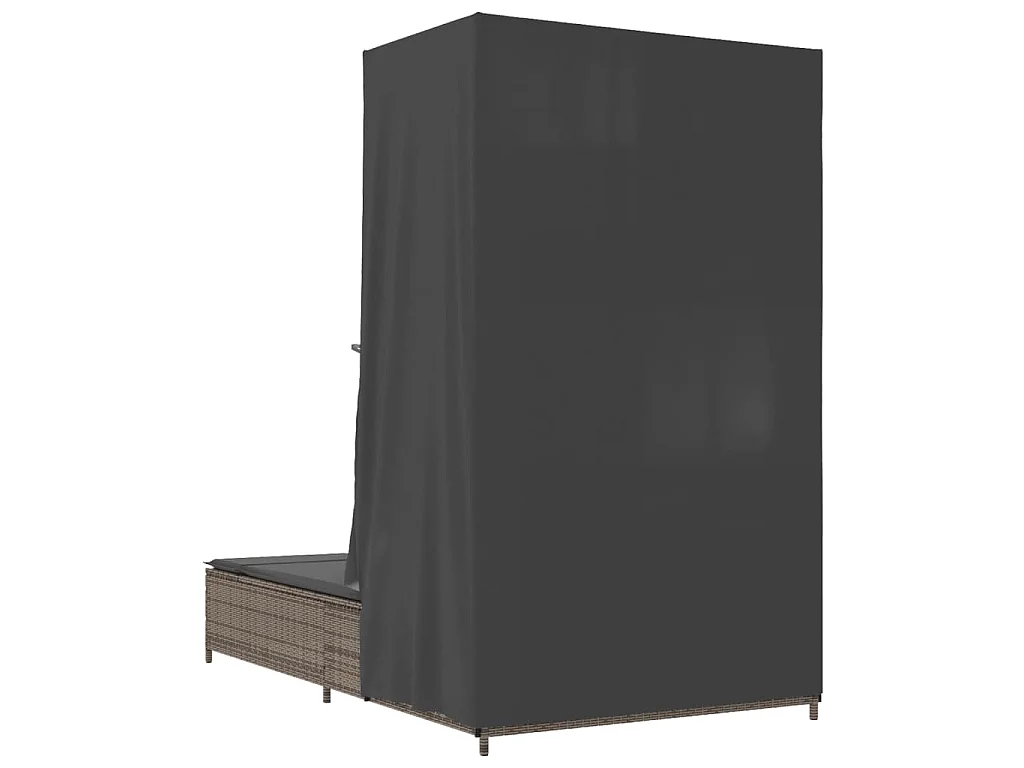 Ligbed tweepersoons met dak en gordijn poly rattan grijs
