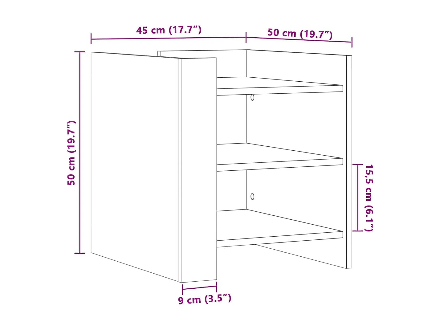 Mesita de noche madera de ingeniería negro 45x50x50 cm