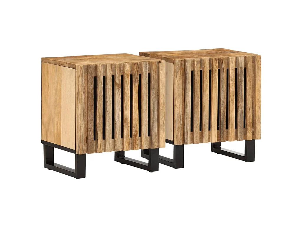 Tables de chevet 2 pcs 40x34x46 cm bois massif de manguier brut