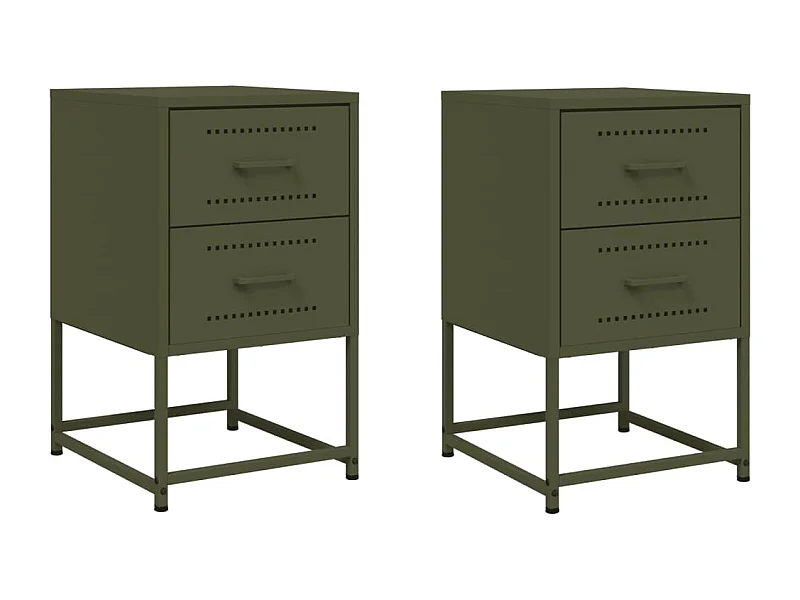 Tables de chevet 2 pcs vert olive 36x39x60,5 cm acier