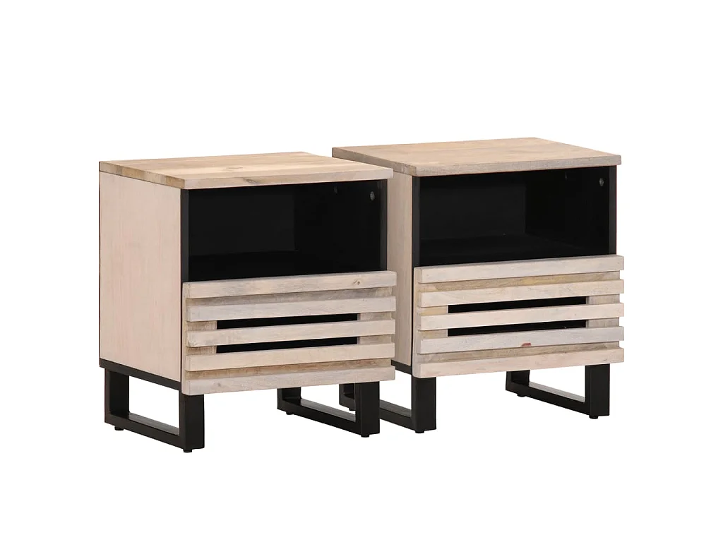 Nachttische 2 Stk. 40x34x46 cm Gebleichtes Massivholz Mango