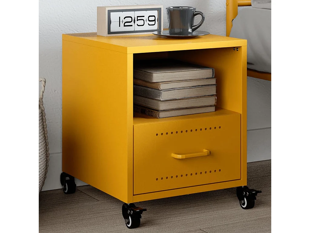 Table de chevet jaune moutarde 36x39x43,5 cm acier