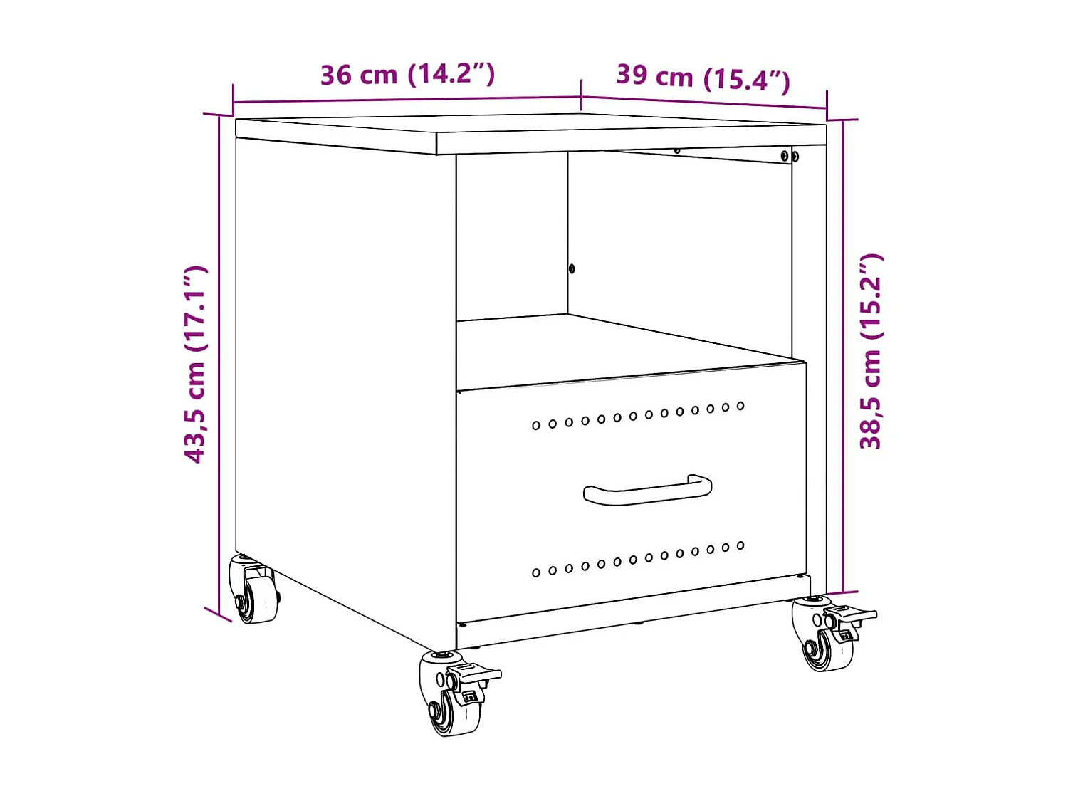 Table de chevet jaune moutarde 36x39x43,5 cm acier