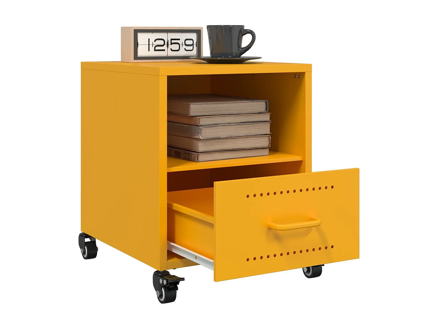 Table de chevet jaune moutarde 36x39x43,5 cm acier